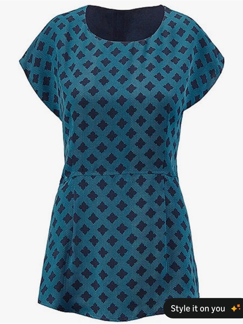 CAbi Pacific Blue Foulard Diamond Print Top size M